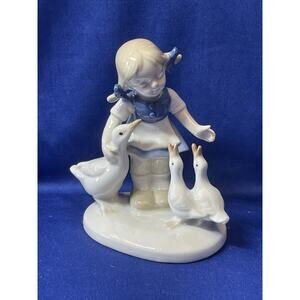 Vintage Little Girl Feeding Geese Porcelain Figurine